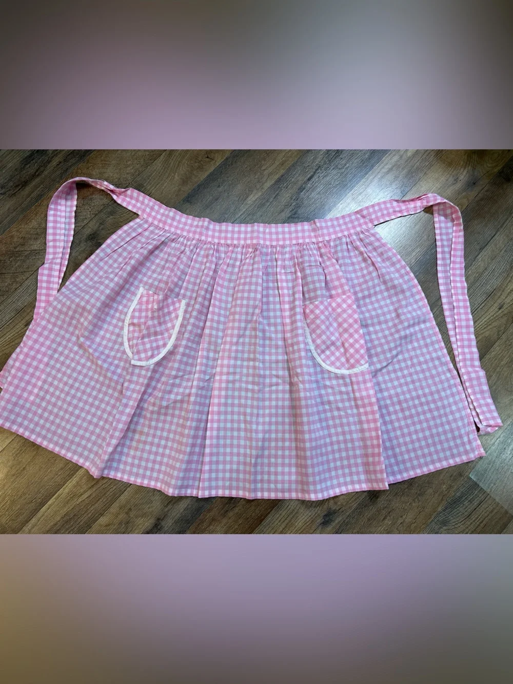 Pink Gingham Half Apron Cottagecore Checkered Waist Apron Pockets